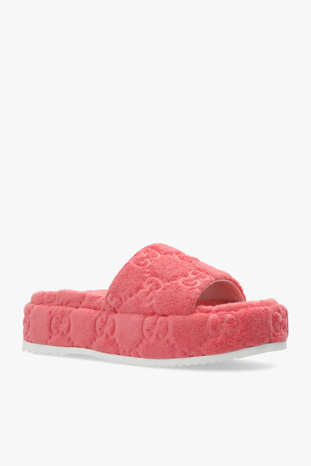 GUCCI GG PLATFORM SPONGE SLIDE SANDALS IN WILD ROSE