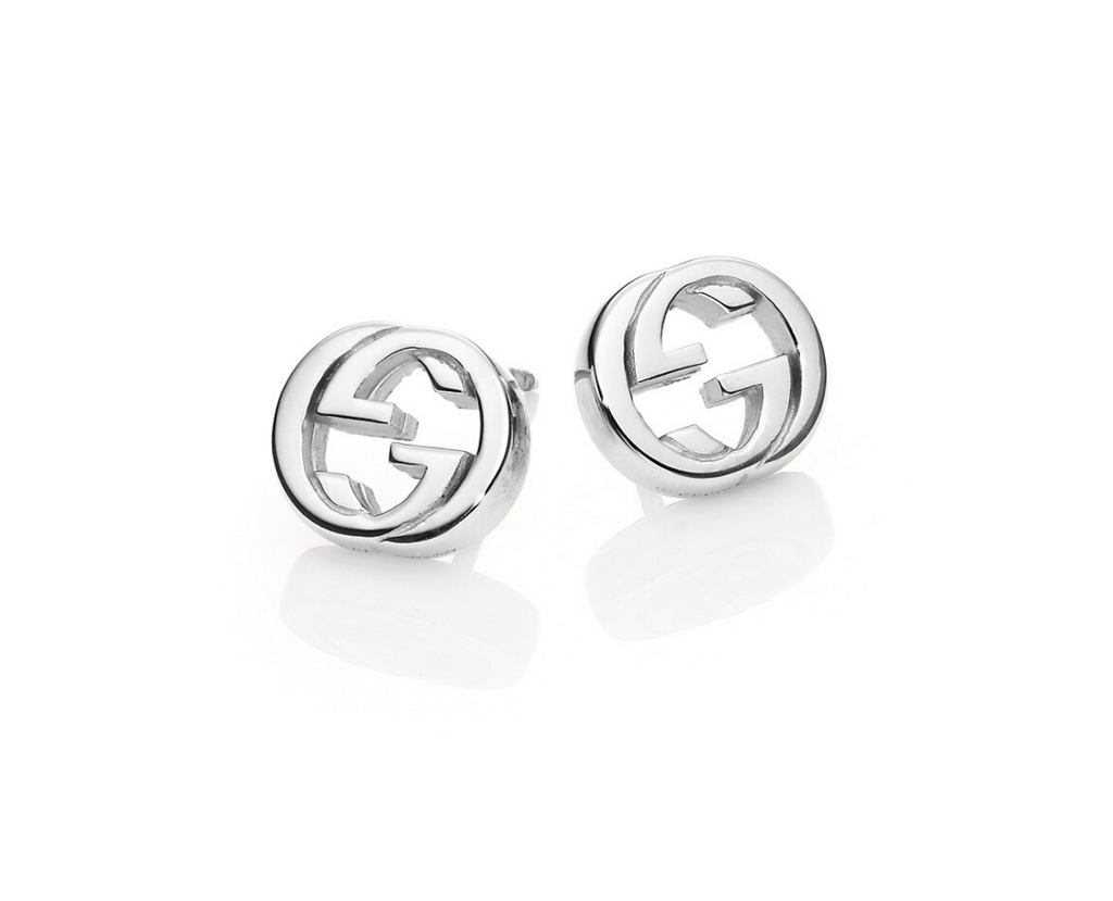 GUCCI Sterling Silver Interlocking Stud Earrings