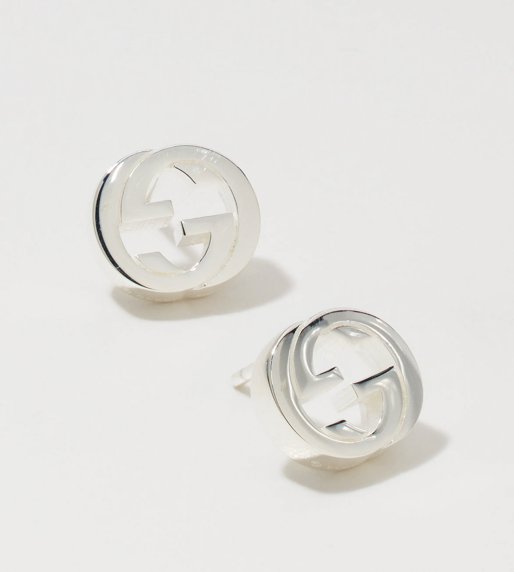 GUCCI Sterling Silver Interlocking Stud Earrings