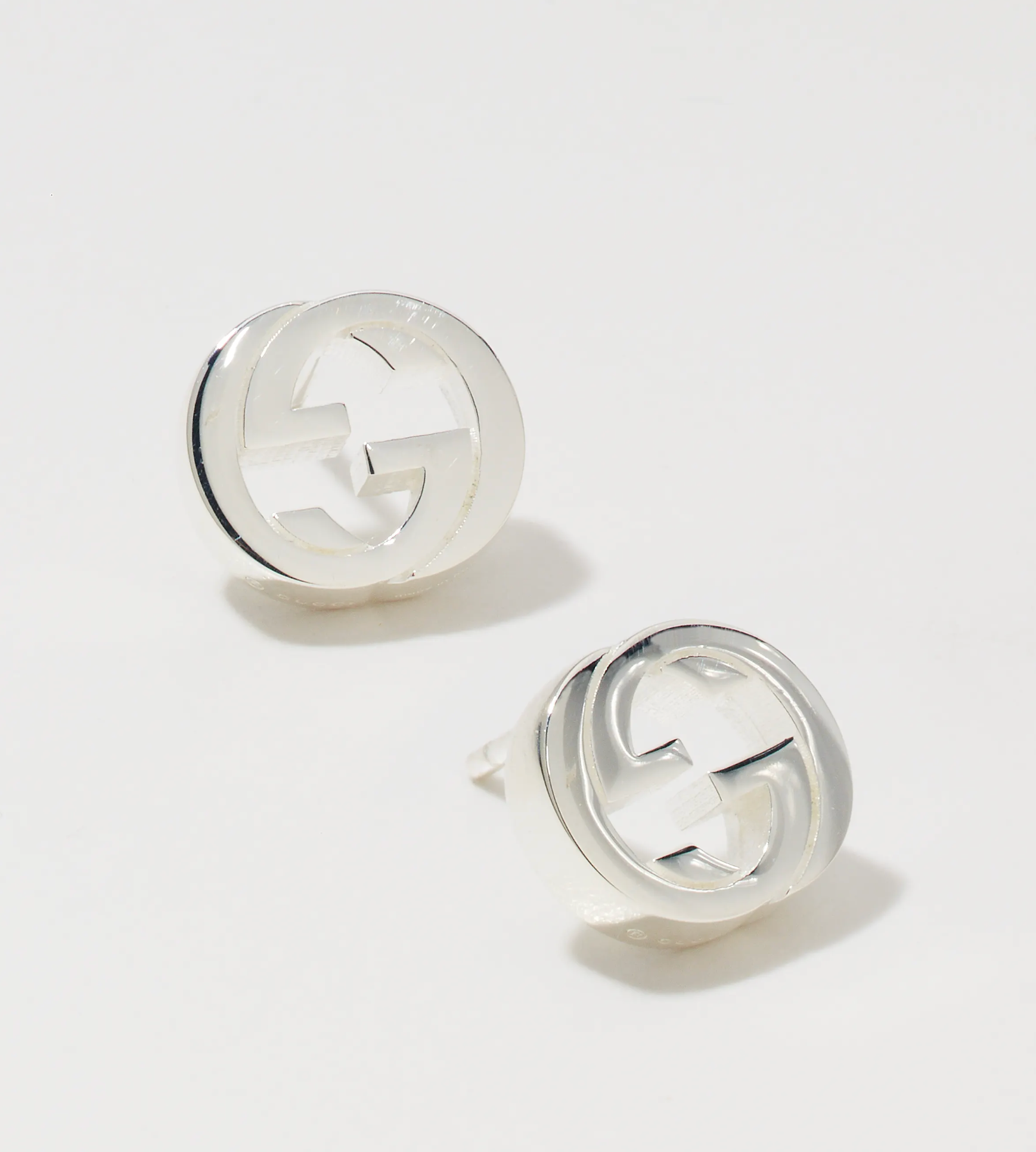GUCCI Sterling Silver Interlocking Stud Earrings