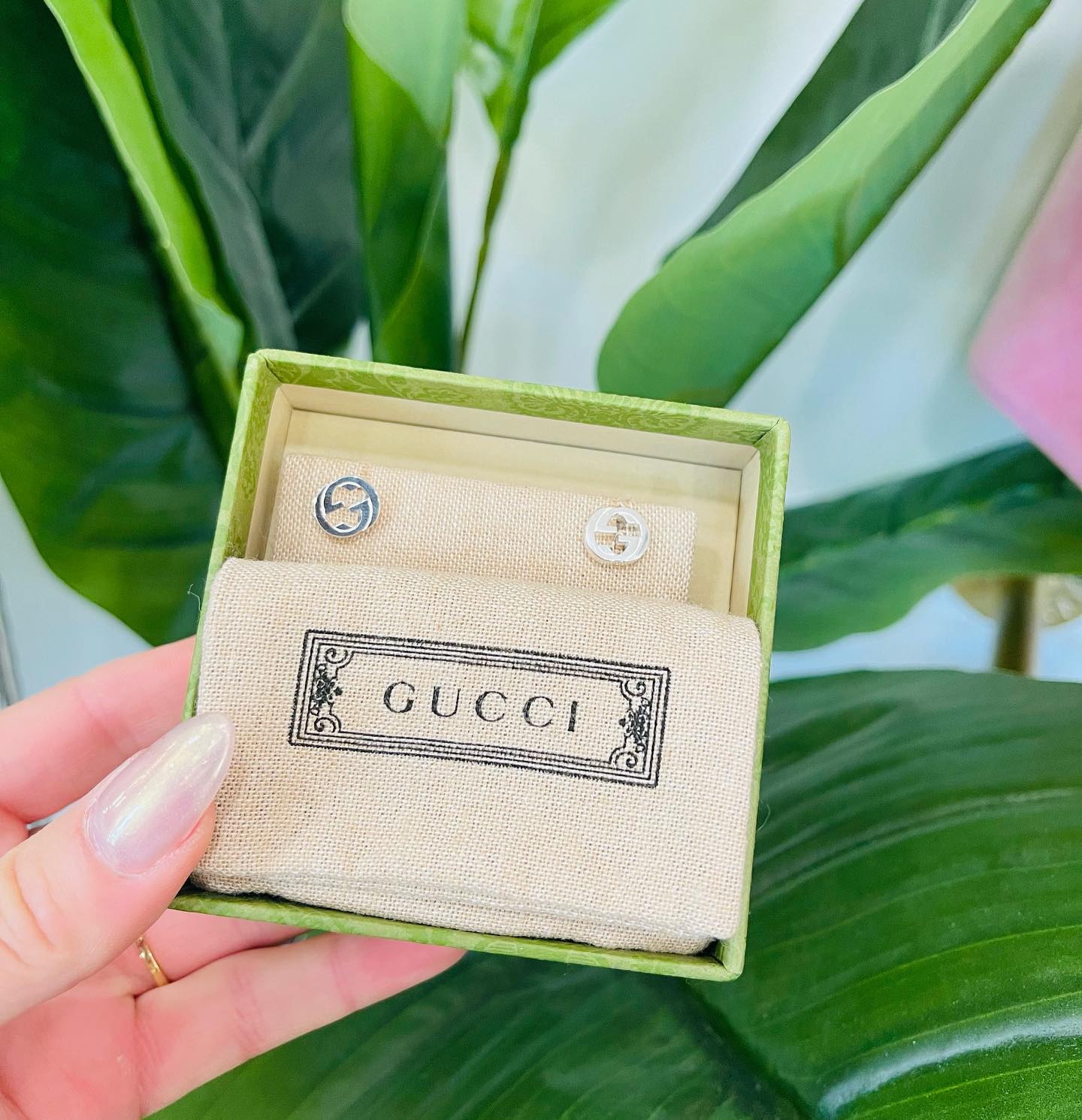 GUCCI Sterling Silver Interlocking Stud Earrings
