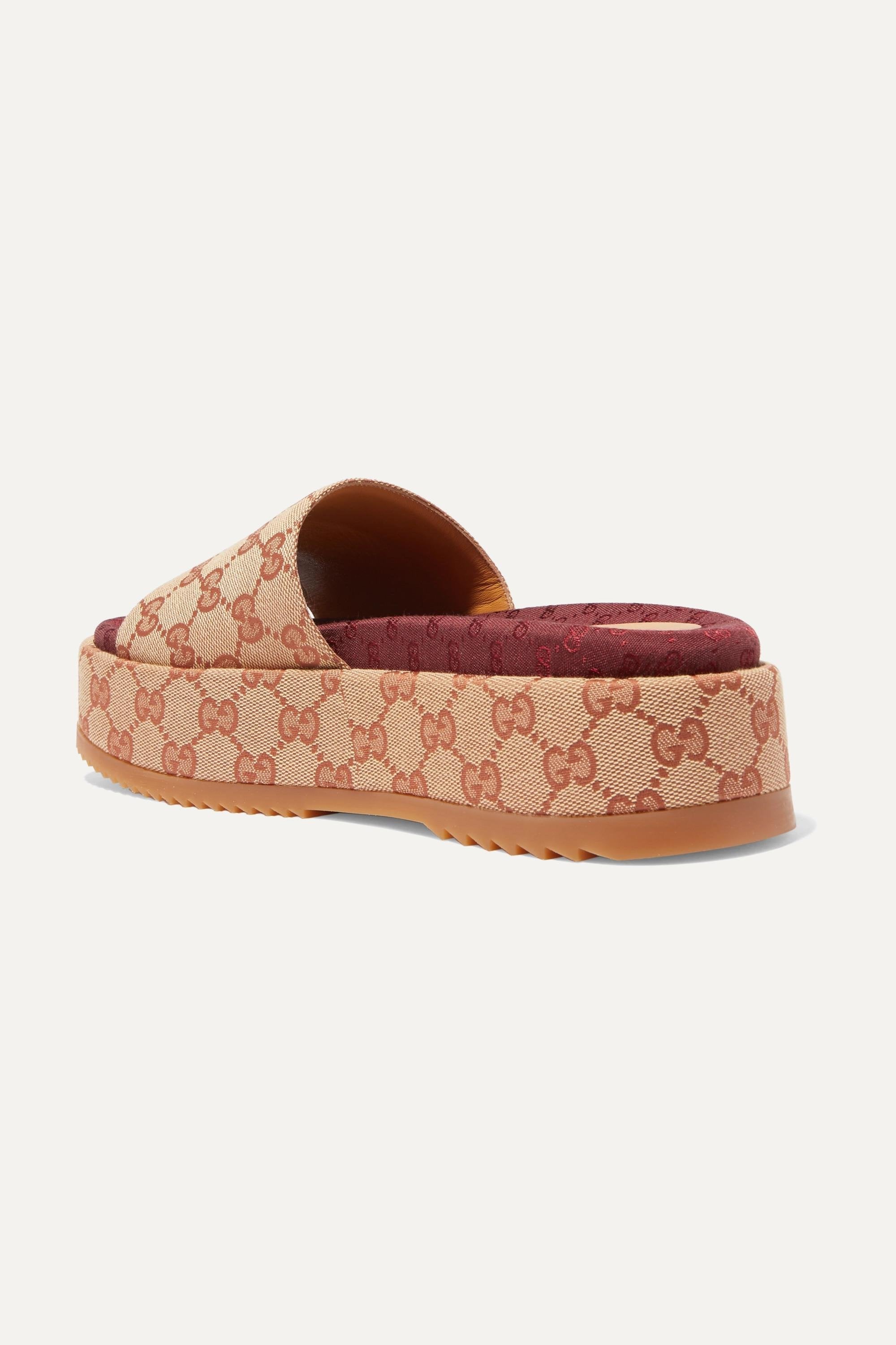 GUCCI GG SUPREME ANGELINA PLATFORM SLIDE SANDALS