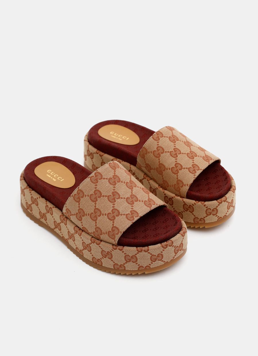 GUCCI GG SUPREME ANGELINA PLATFORM SLIDE SANDALS