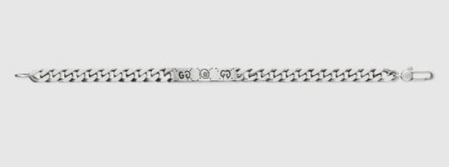GUCCI GHOST ENGRAVED STERLING SILVER ID BRACELET