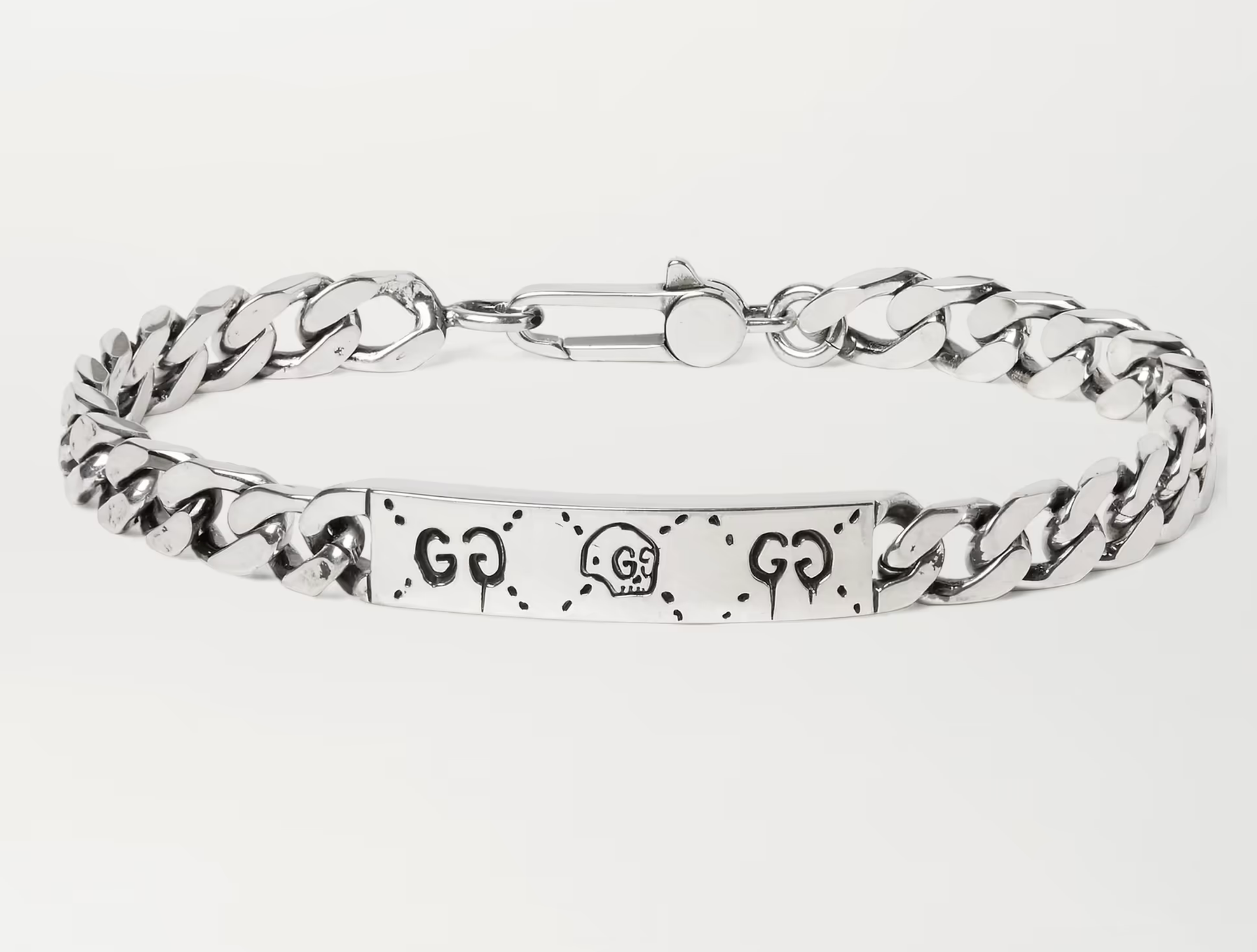 GUCCI GHOST ENGRAVED STERLING SILVER ID BRACELET