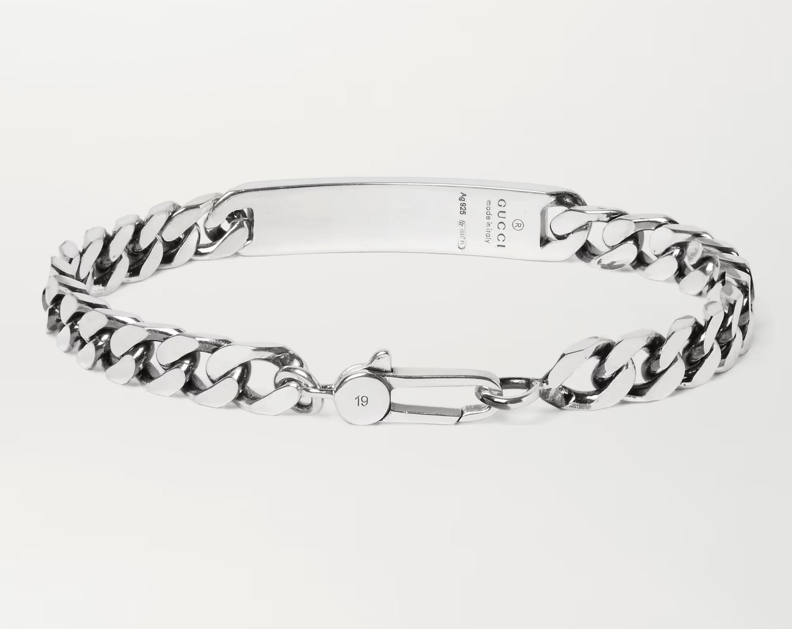 GUCCI GHOST ENGRAVED STERLING SILVER ID BRACELET