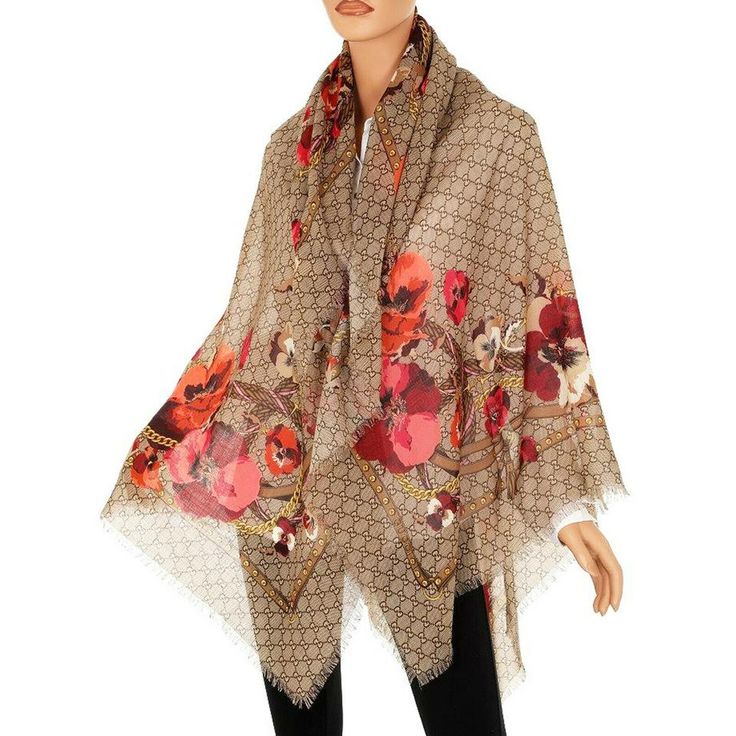 GUCCI GG SUPREME MONOGRAM GIANT FLORAL SCARF SHAWL