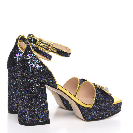 GUCCI Glitter Soko Bee Platform Mid Heel Sandals