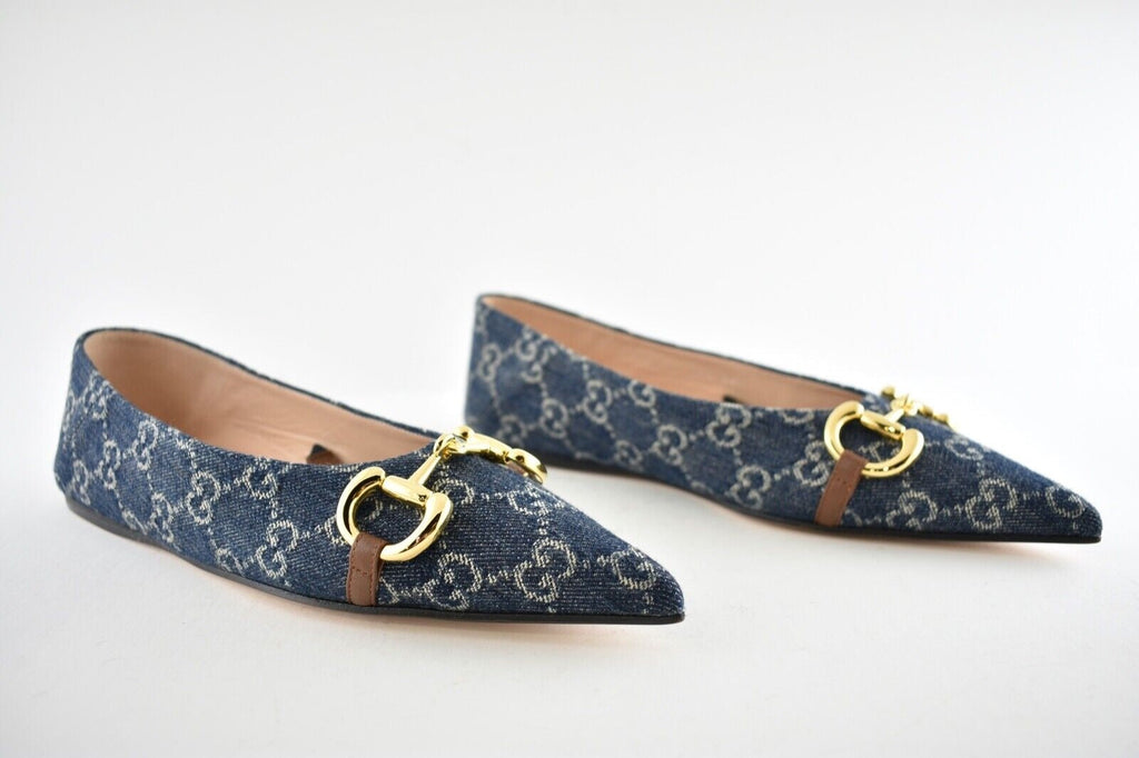 GUCCI DENIM HORSEBIT BALLET FLATS
