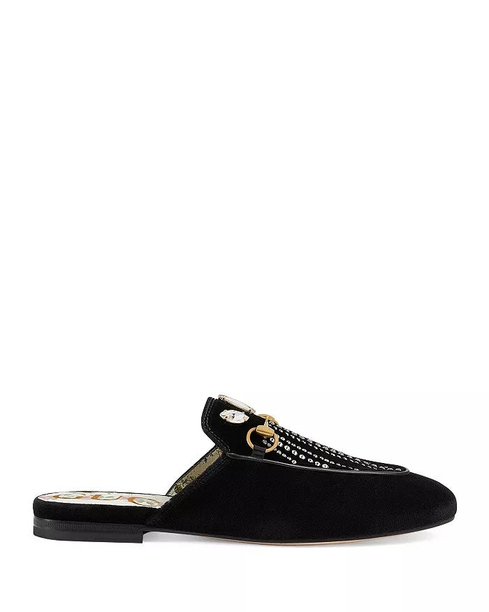 GUCCI HORSEBIT PRINCETOWN CRYSTAL EMBELLISHED VELVET MULES