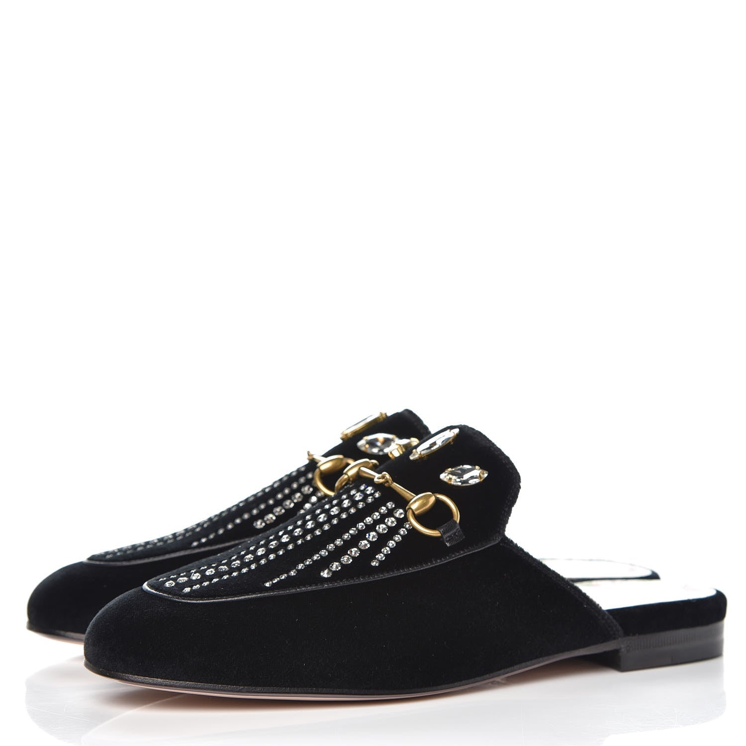 GUCCI HORSEBIT PRINCETOWN CRYSTAL EMBELLISHED VELVET MULES