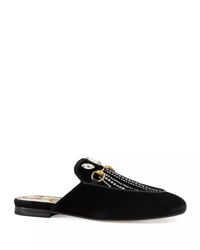 GUCCI HORSEBIT PRINCETOWN CRYSTAL EMBELLISHED VELVET MULES