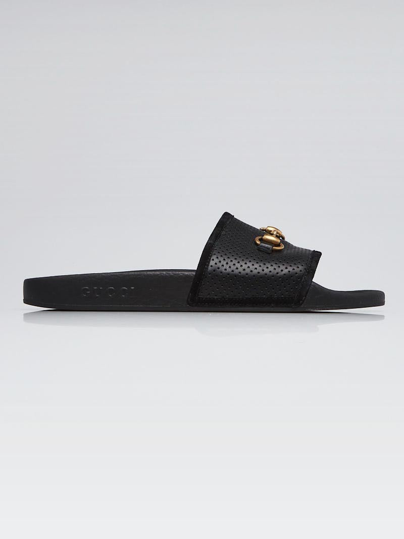 GUCCI Perforated Leather Horsebit Slides