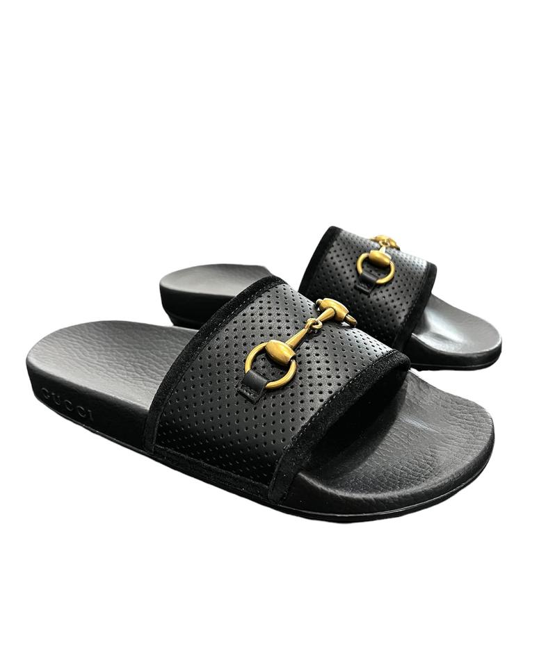 GUCCI Perforated Leather Horsebit Slides