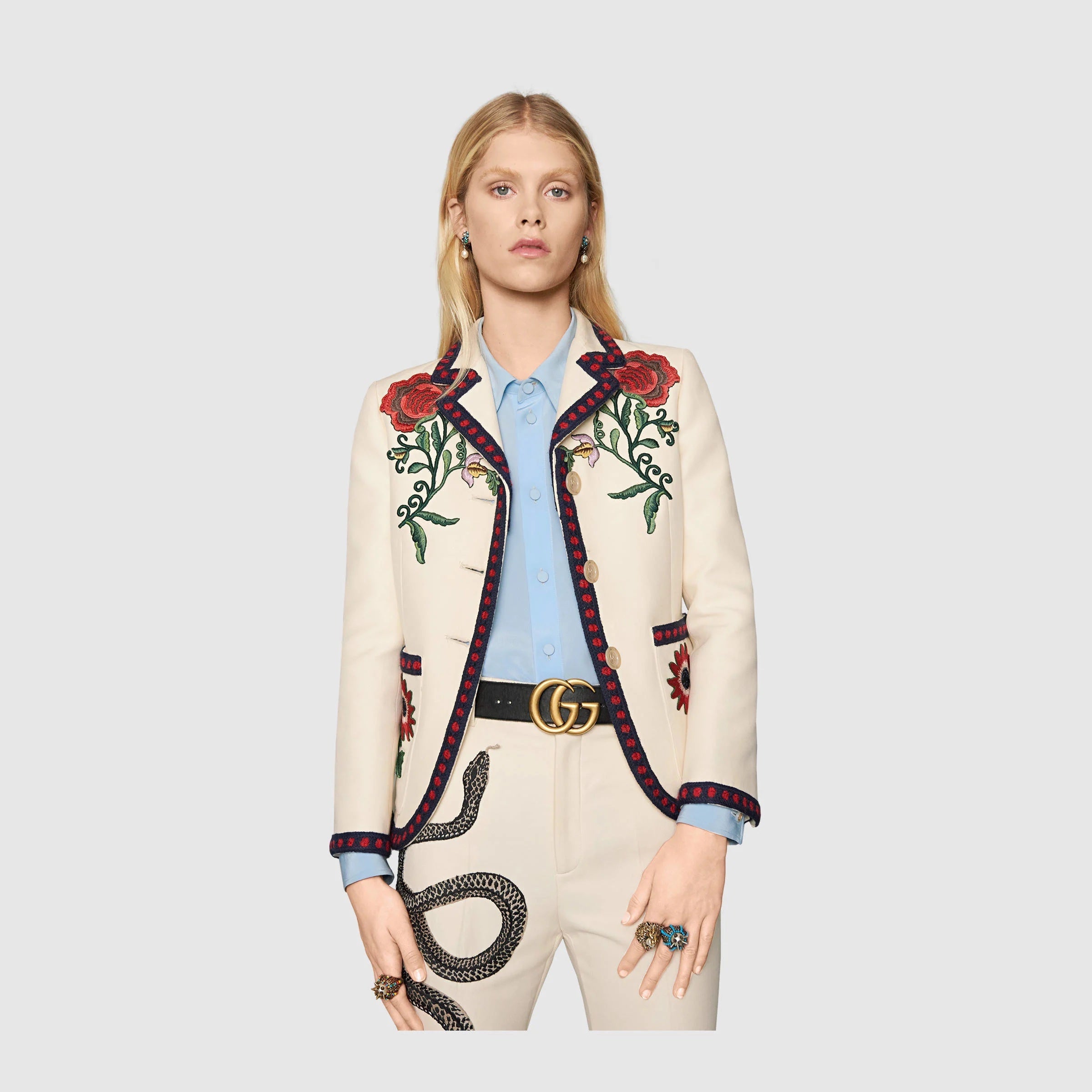 GUCCI FLORAL EMBROIDERED BLAZER AND TROUSERS SUIT
