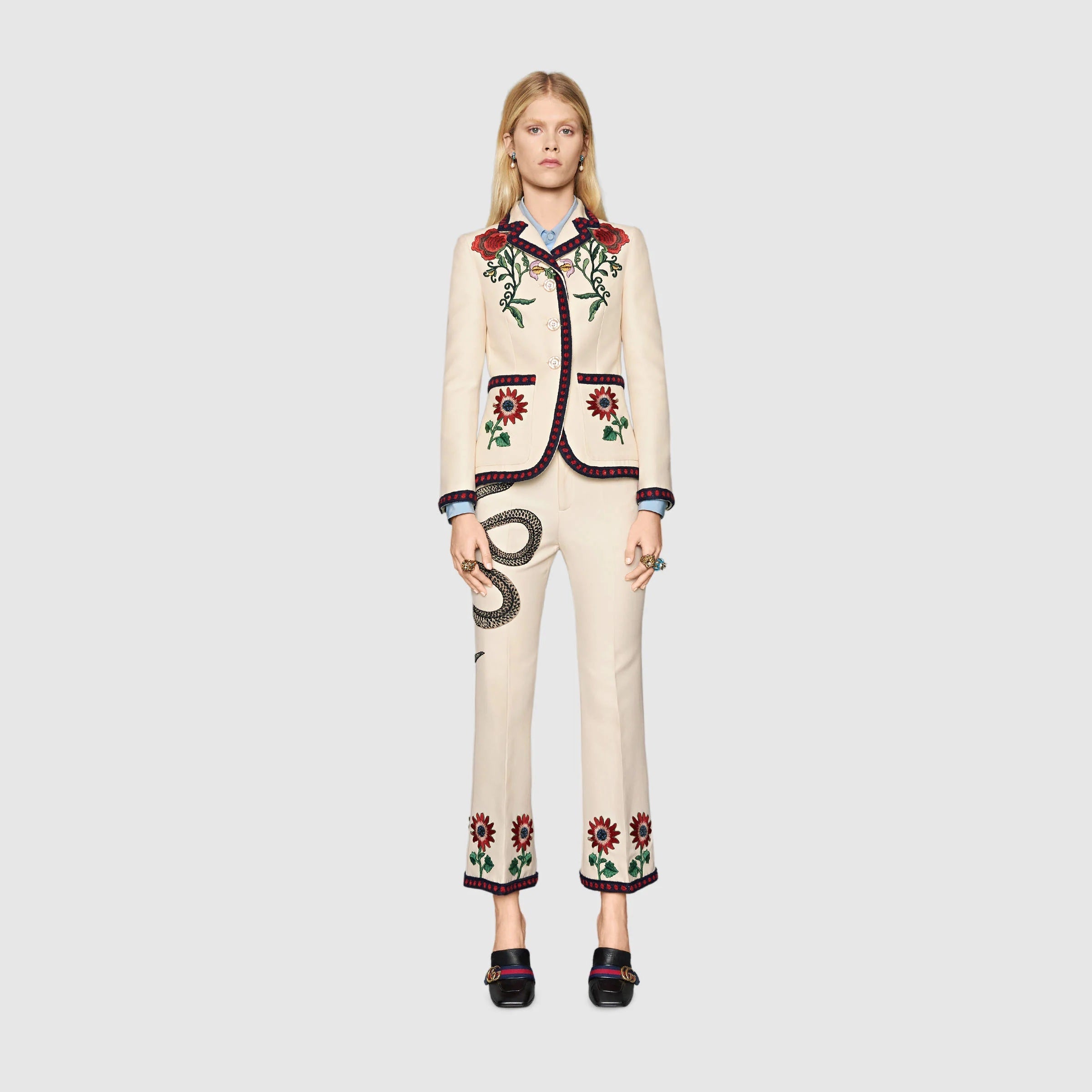 GUCCI FLORAL EMBROIDERED BLAZER AND TROUSERS SUIT