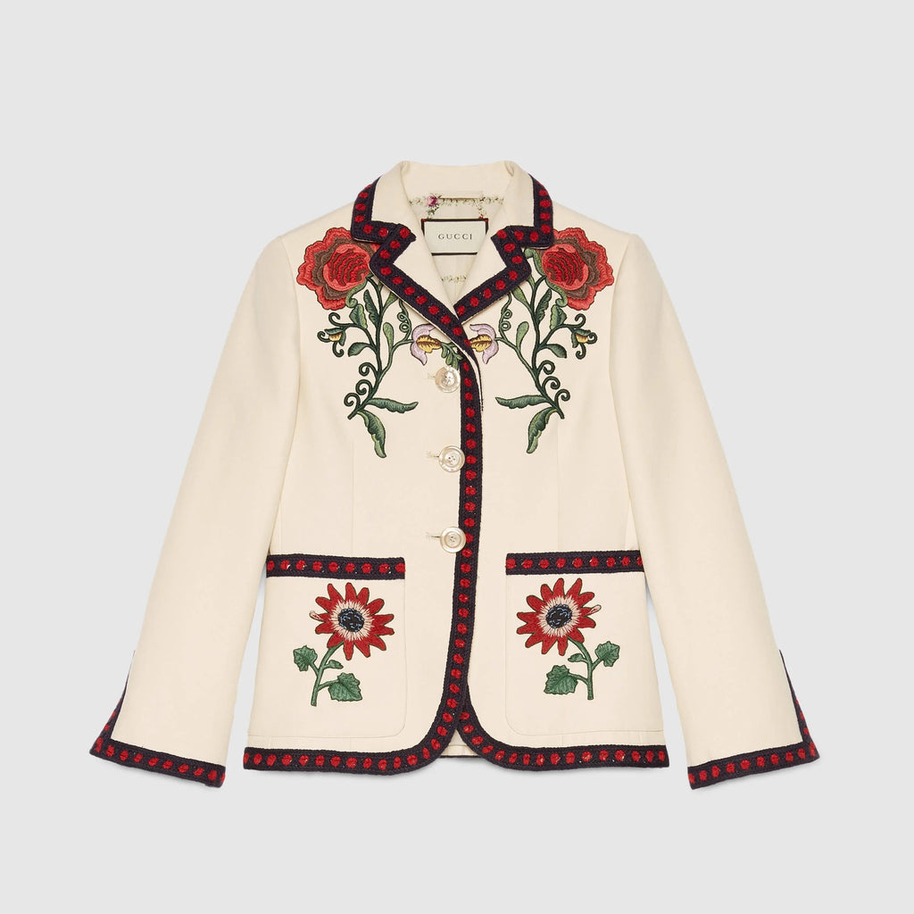 GUCCI FLORAL EMBROIDERED BLAZER AND TROUSERS SUIT