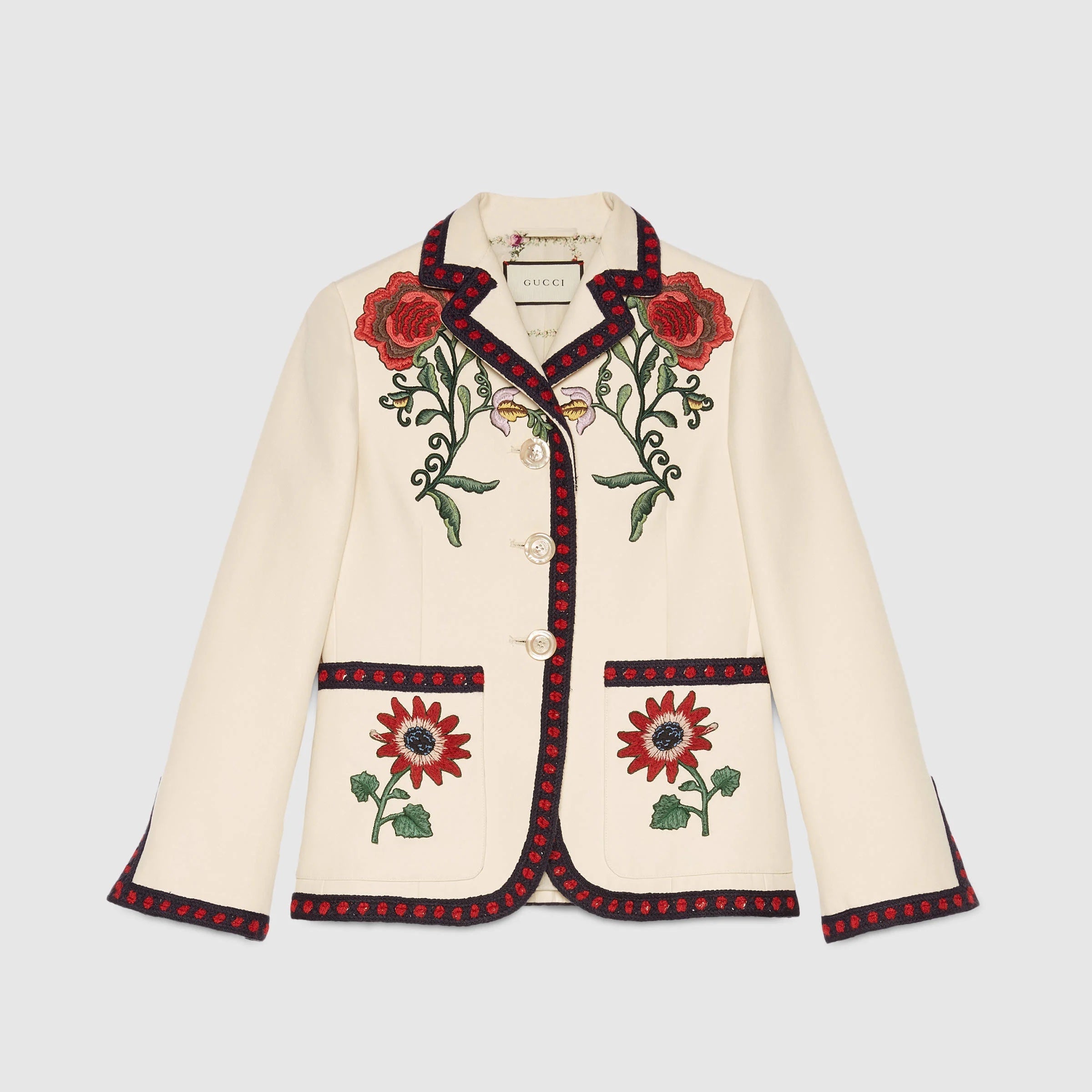 GUCCI FLORAL EMBROIDERED BLAZER AND TROUSERS SUIT