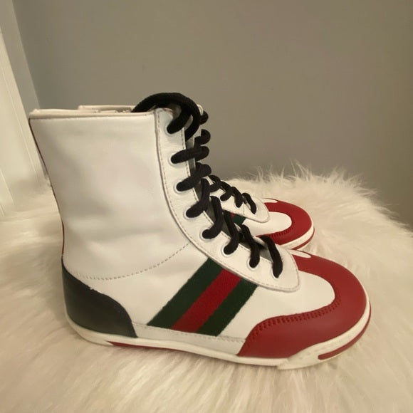 GUCCI KIDS ACE LEATHER HIGH TOP SNEAKERS