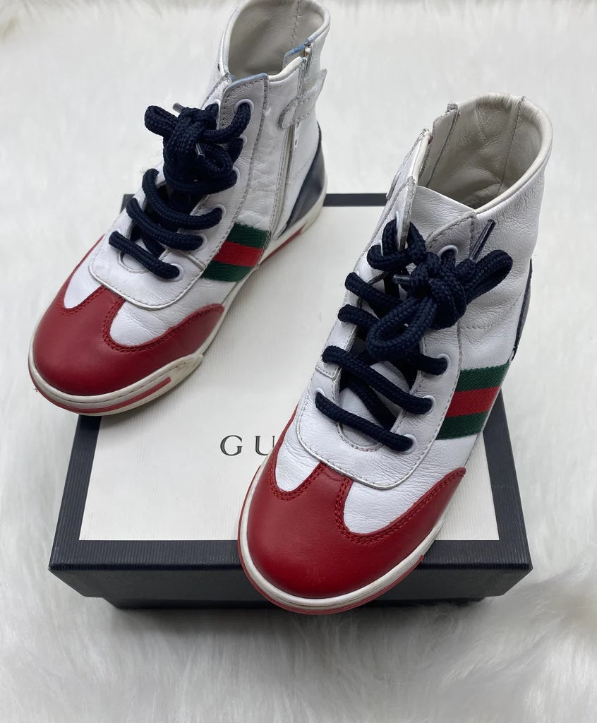 GUCCI KIDS ACE LEATHER HIGH TOP SNEAKERS
