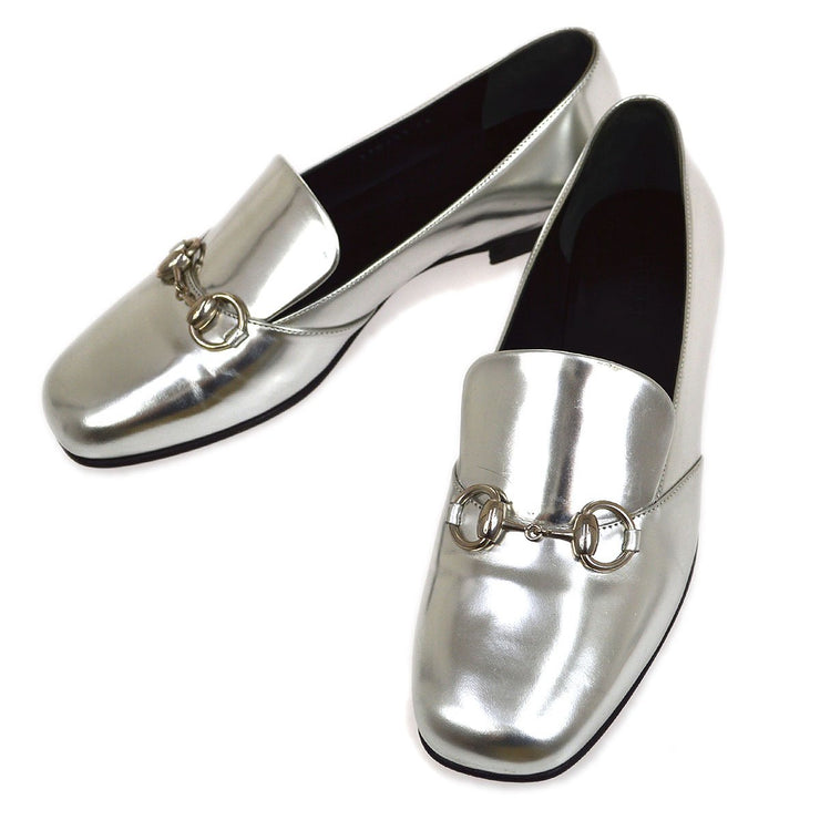GUCCI METALLIC SILVER HORSEBIT LOAFERS