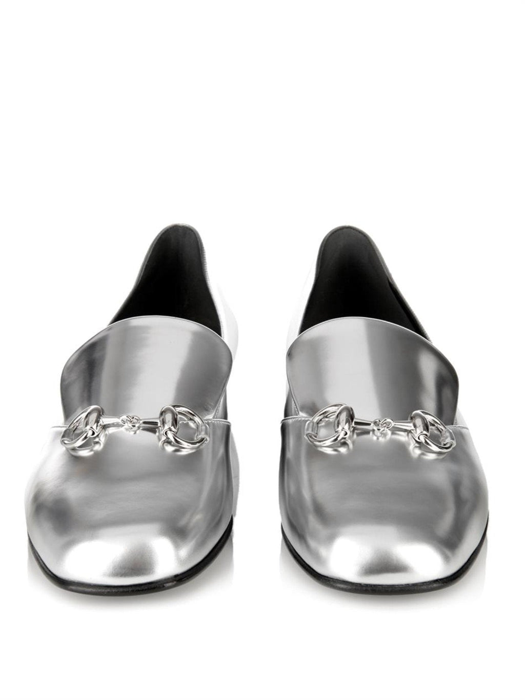 GUCCI METALLIC SILVER HORSEBIT LOAFERS