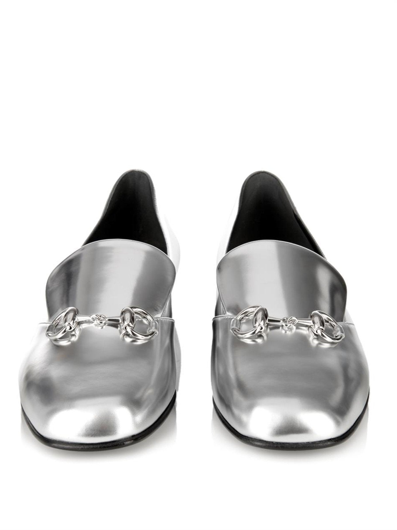 GUCCI METALLIC SILVER HORSEBIT LOAFERS