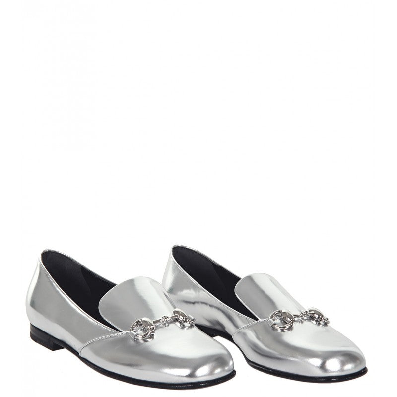 GUCCI METALLIC SILVER HORSEBIT LOAFERS