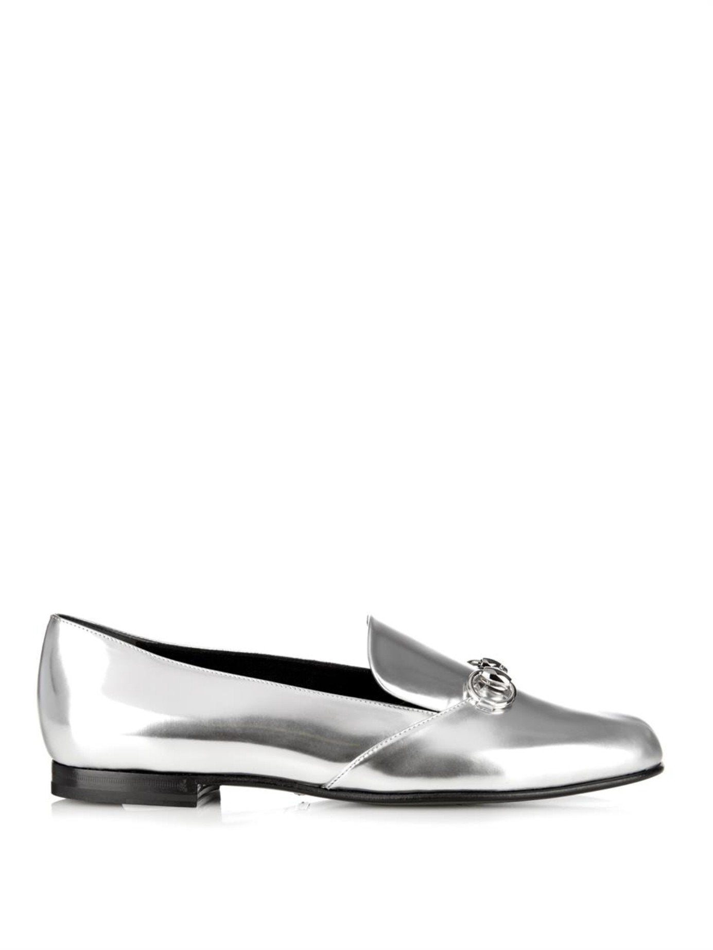 GUCCI METALLIC SILVER HORSEBIT LOAFERS