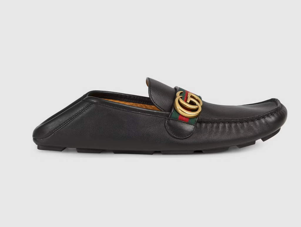 GUCCI LEATHER DRIVER WEB SHOES