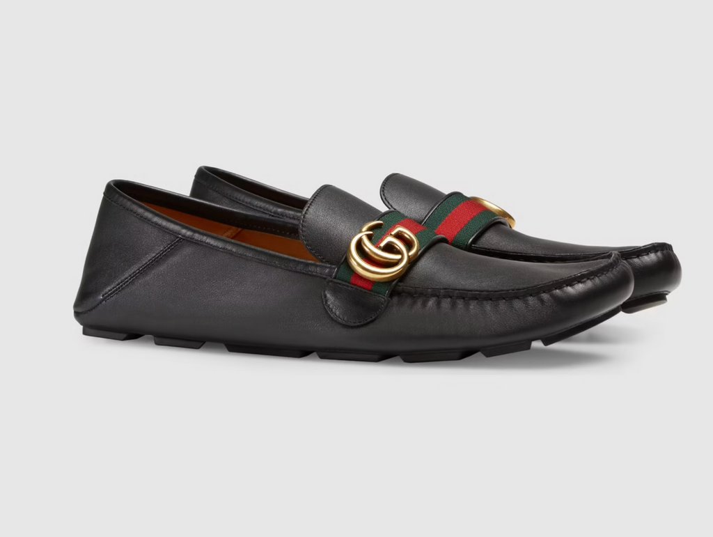 GUCCI LEATHER DRIVER WEB SHOES