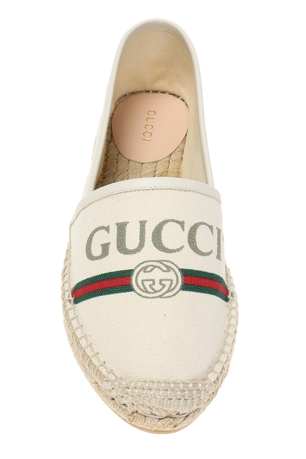 GUCCI GG LOGO WEB LEATHER TRIMMED CANVAS ESPADRILLES
