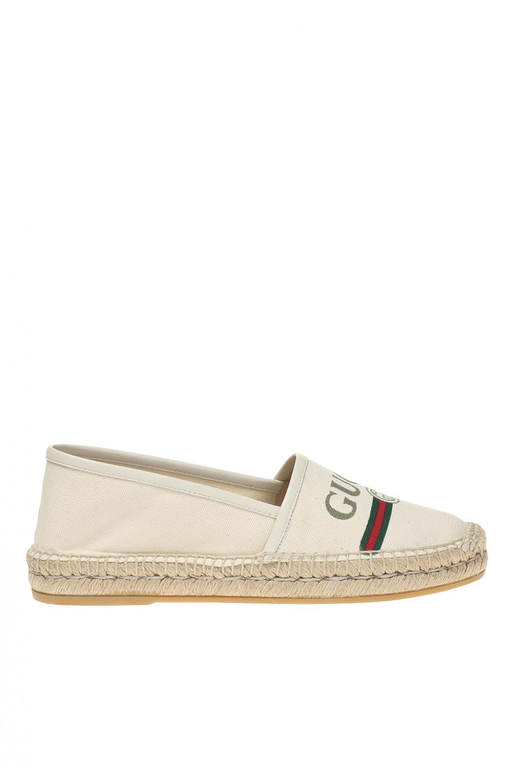 GUCCI GG LOGO WEB LEATHER TRIMMED CANVAS ESPADRILLES