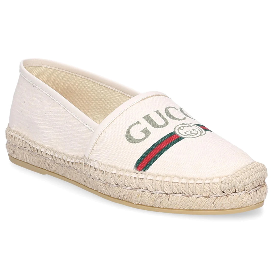 GUCCI GG LOGO WEB LEATHER TRIMMED CANVAS ESPADRILLES