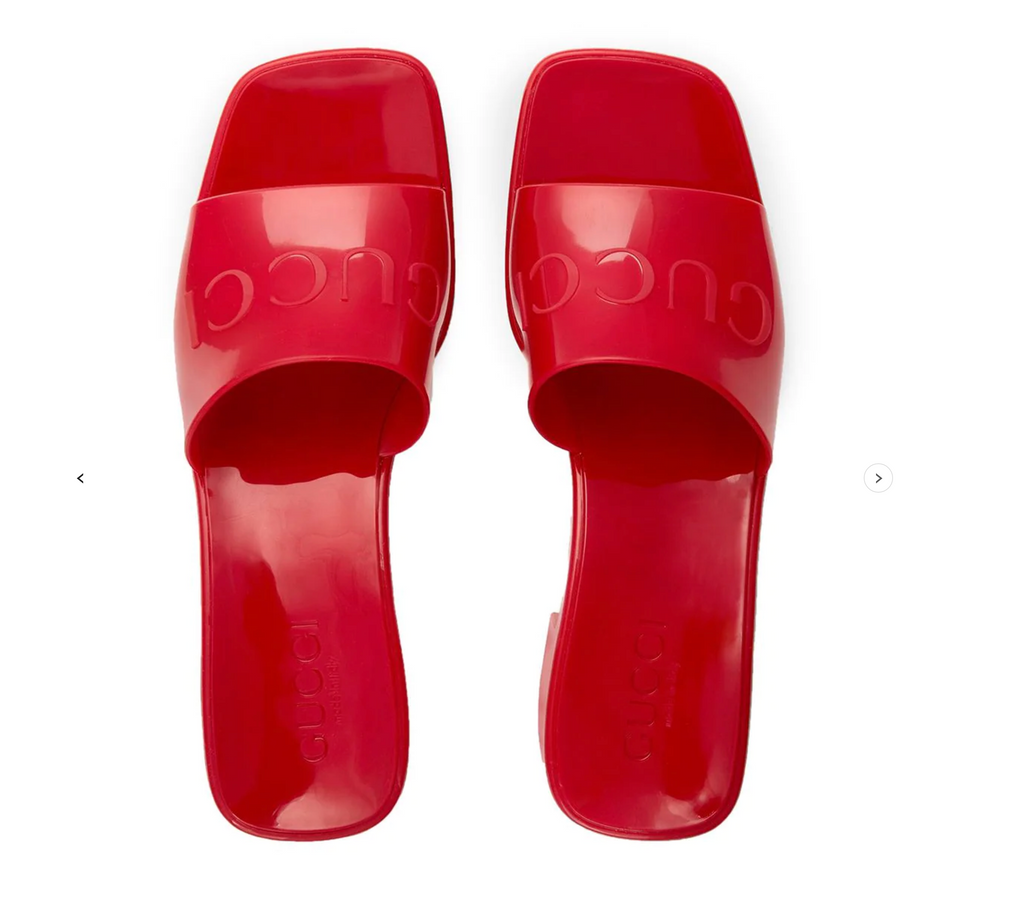 GUCCI LOGO RUBBER PLATFORM SLIDE SANDALS