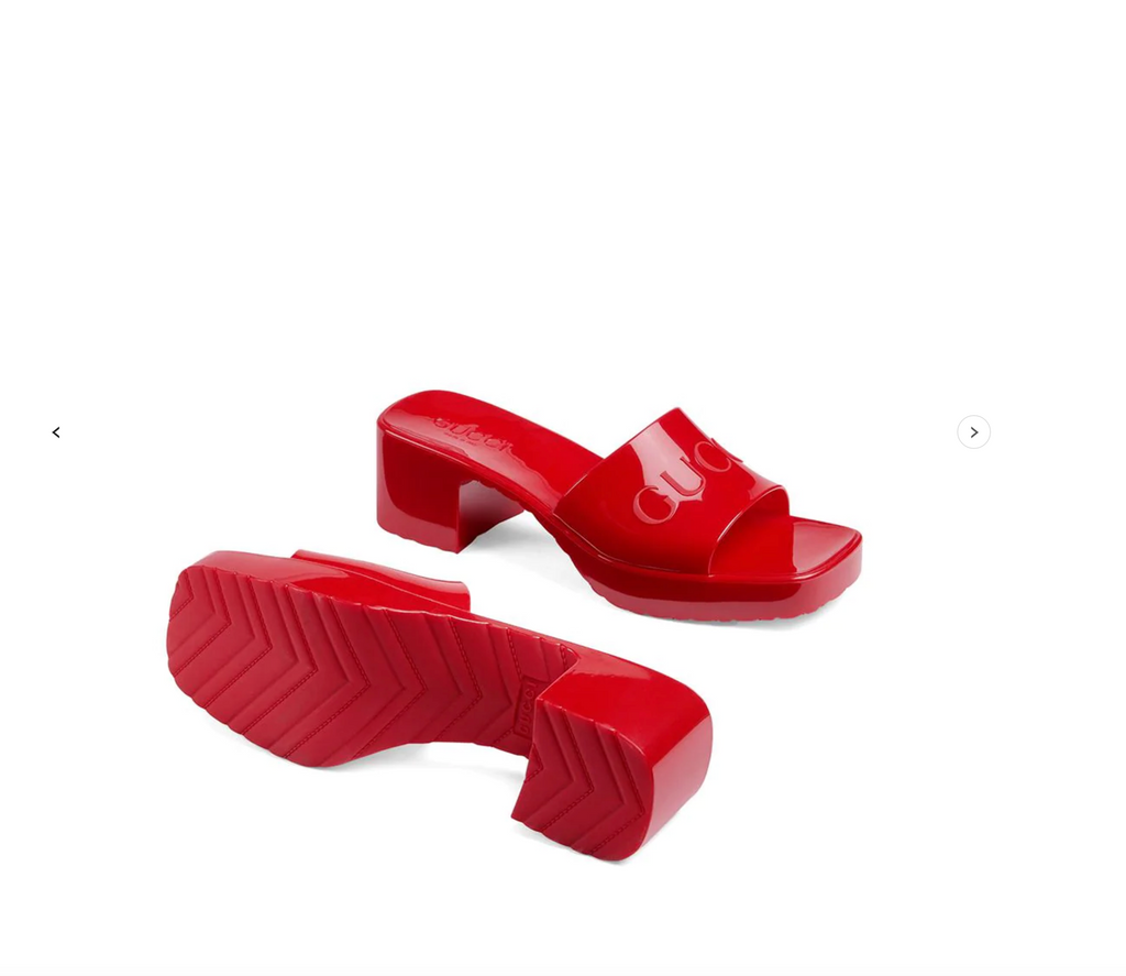 GUCCI LOGO RUBBER PLATFORM SLIDE SANDALS