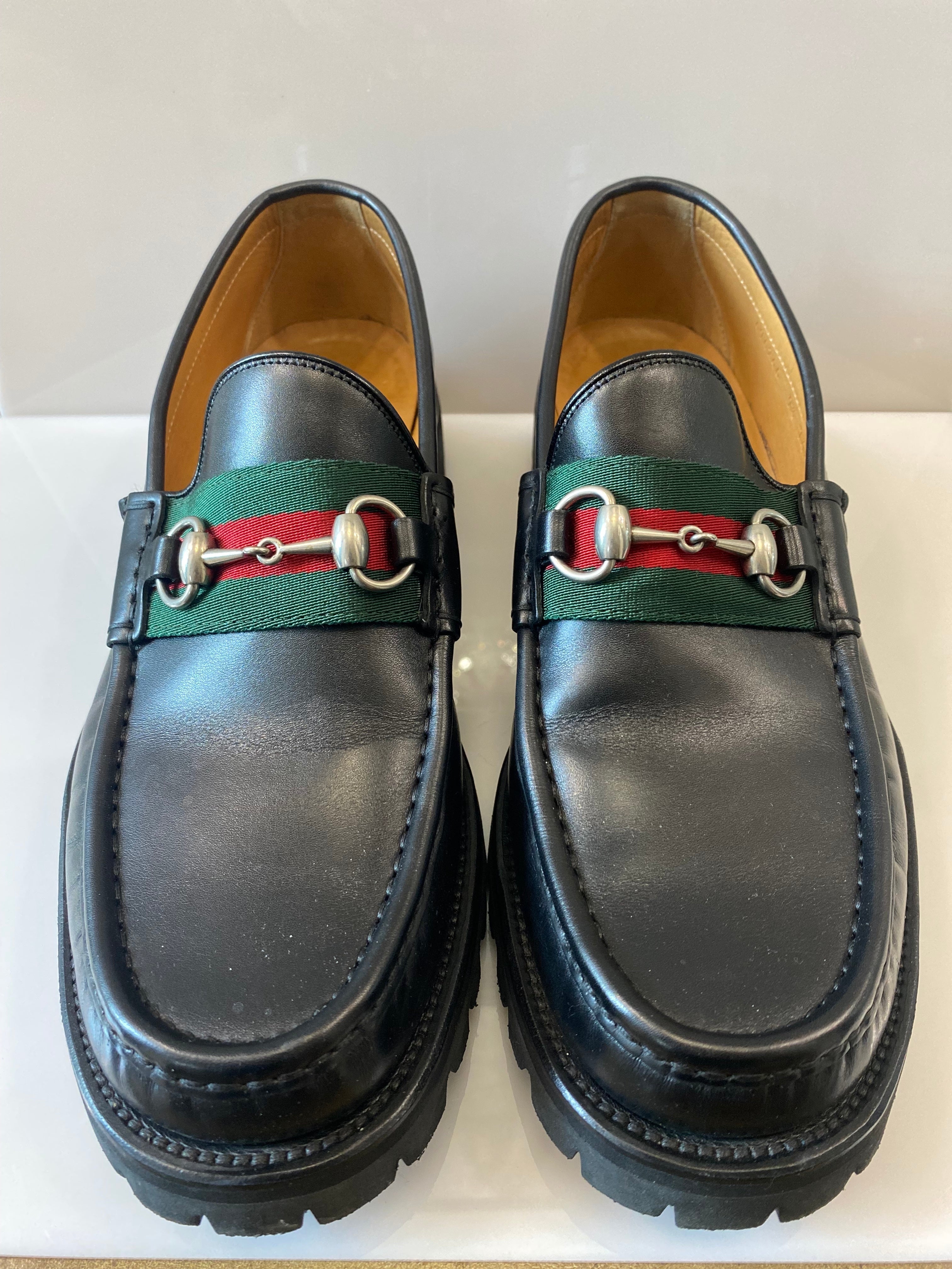 GUCCI MEN'S HORSEBIT WEB LUG SOLE LOAFERS