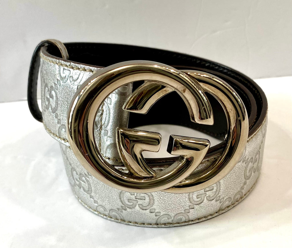 GUCCI METALLIC SILVER GUCCISSIMA LEATHER BELT