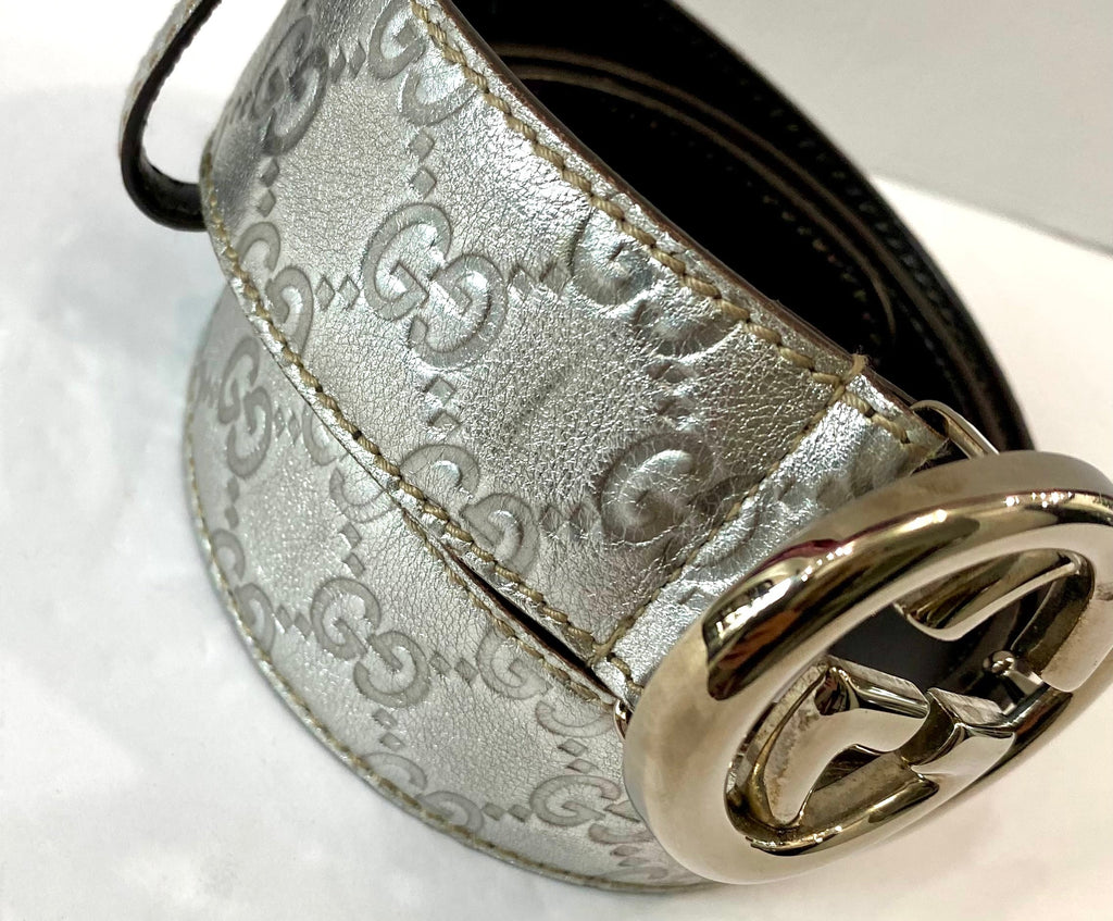 GUCCI METALLIC SILVER GUCCISSIMA LEATHER BELT