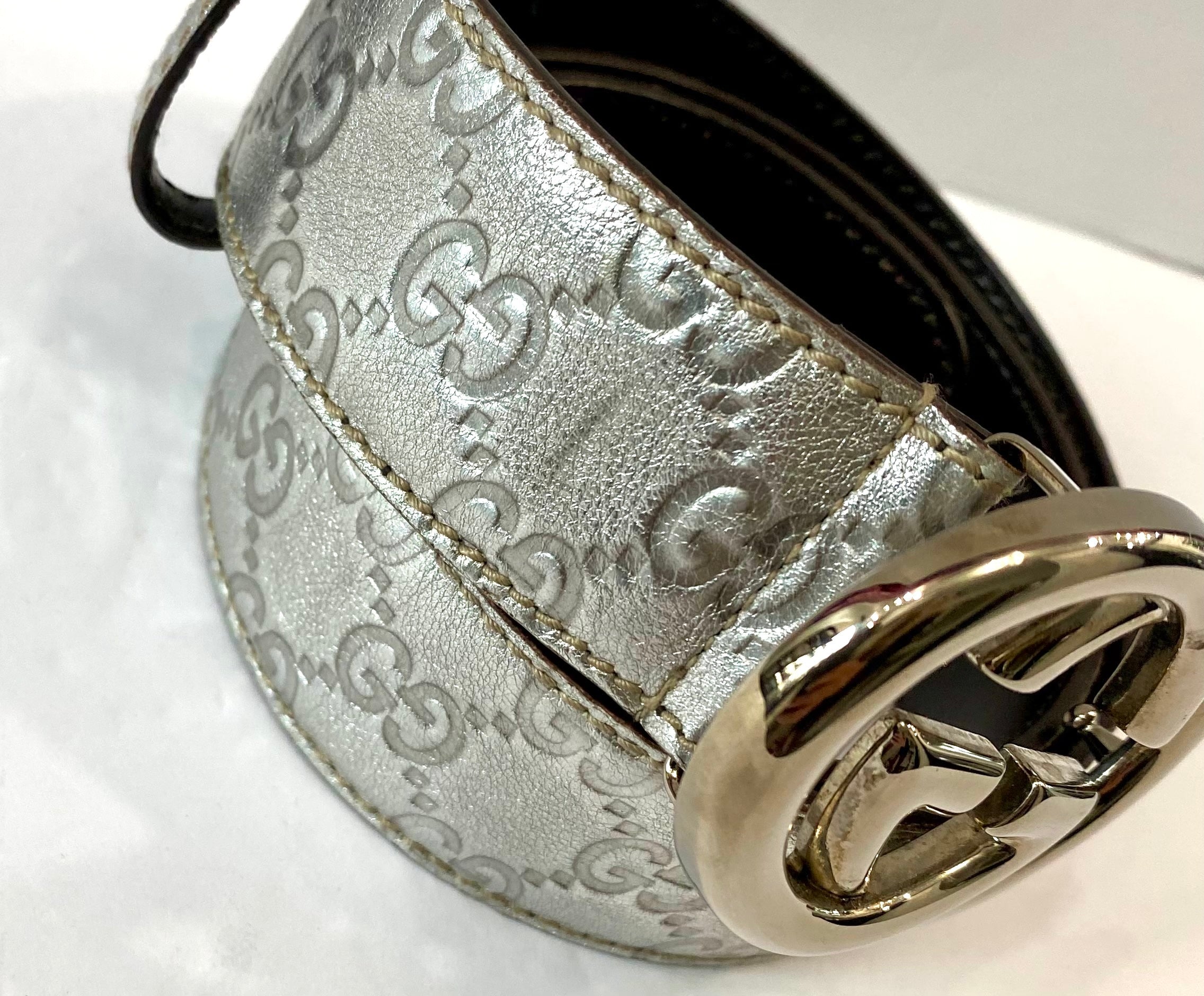 GUCCI METALLIC SILVER GUCCISSIMA LEATHER BELT