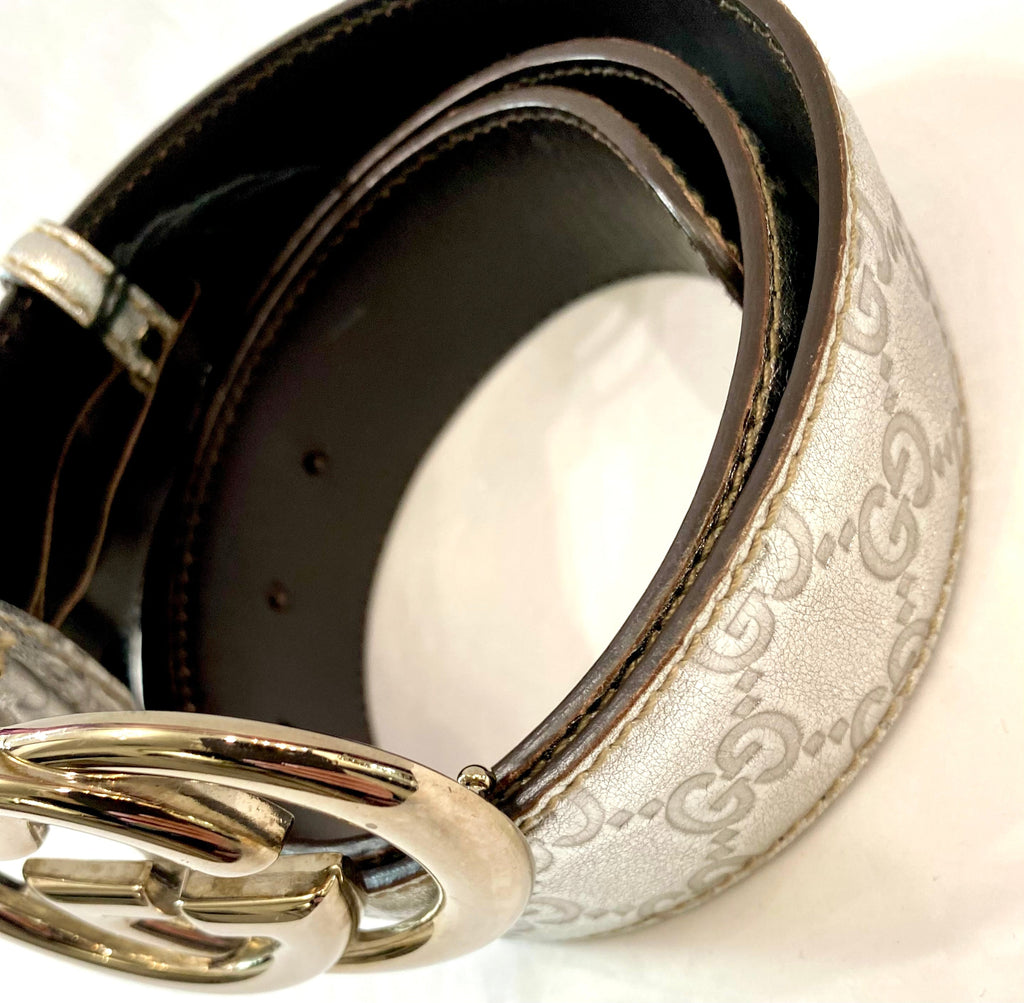 GUCCI METALLIC SILVER GUCCISSIMA LEATHER BELT