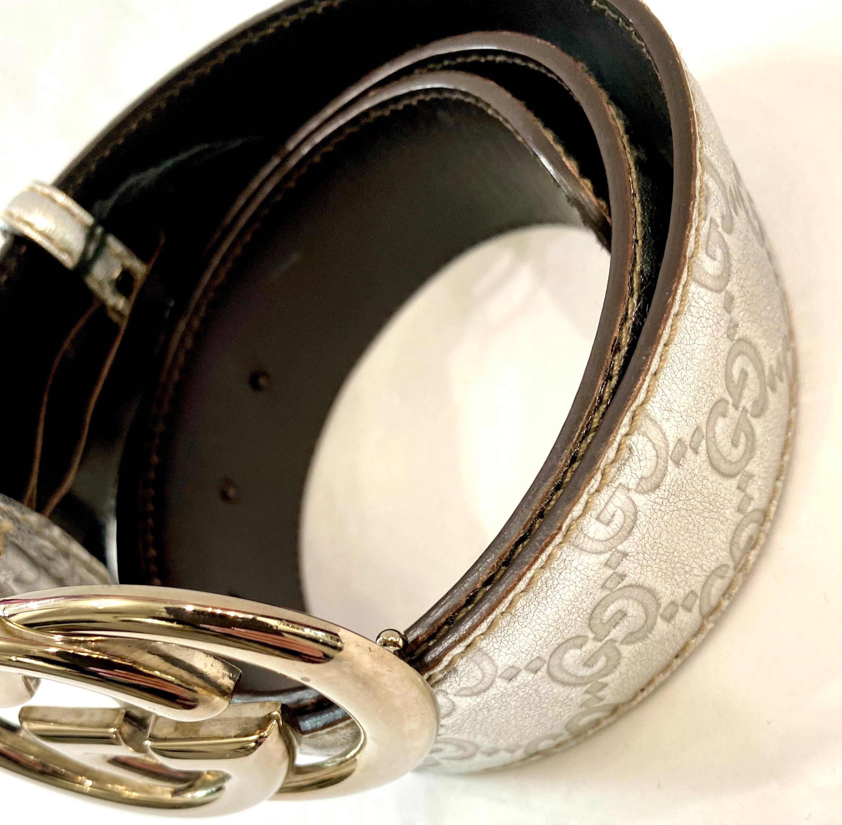 GUCCI METALLIC SILVER GUCCISSIMA LEATHER BELT