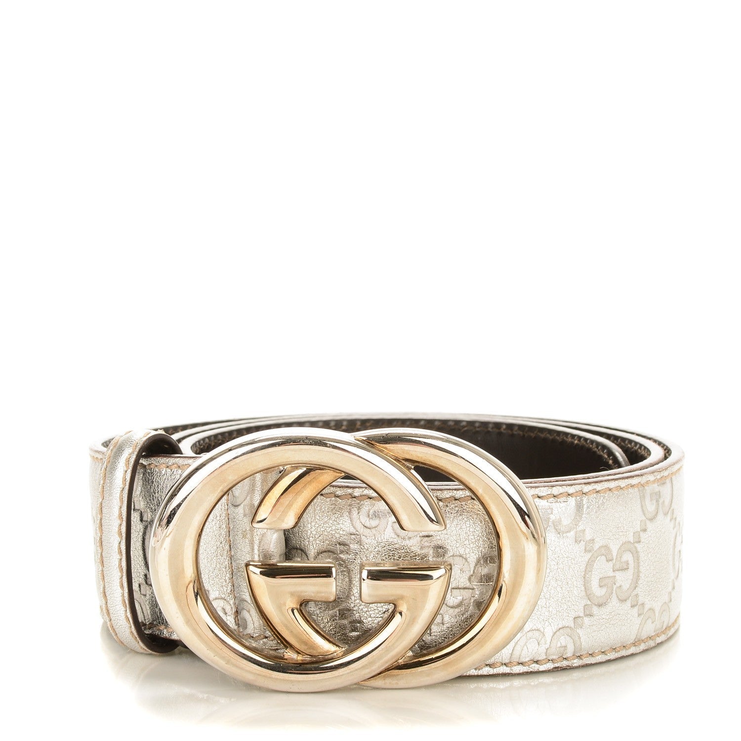 GUCCI METALLIC SILVER GUCCISSIMA LEATHER BELT