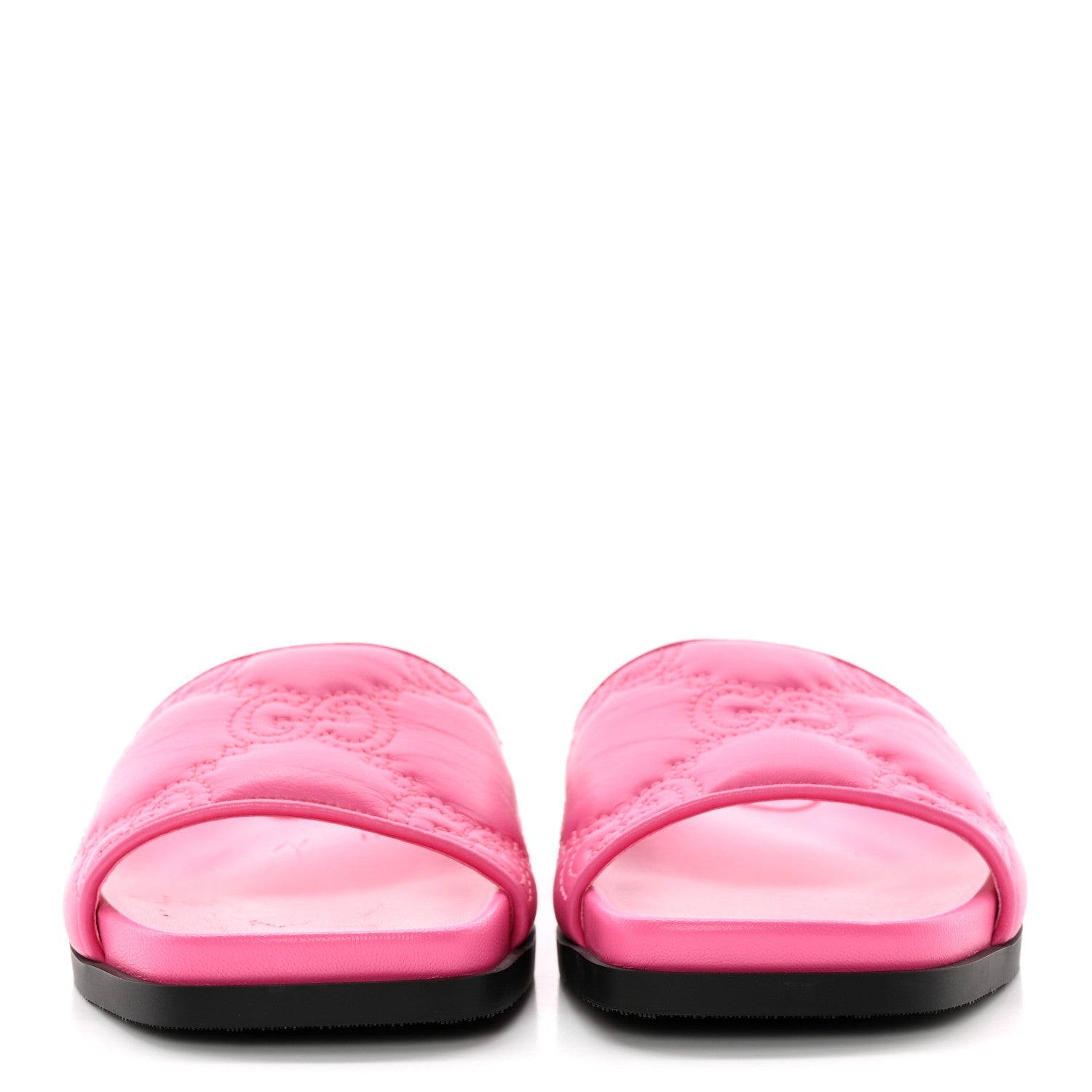 GUCCI CHARLOTTE LOGO NAPPA LEATHER SLIDE SANDALS