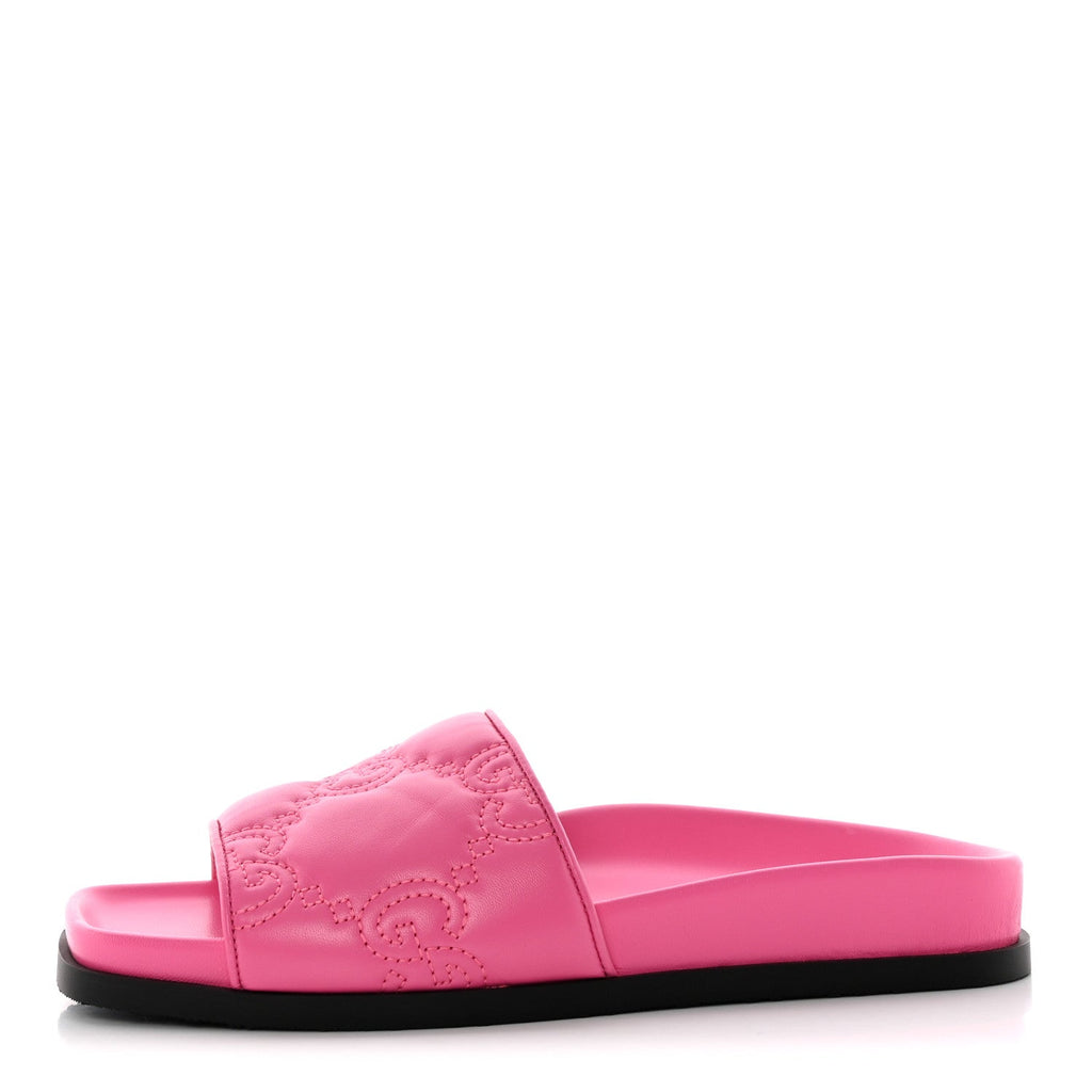 GUCCI CHARLOTTE LOGO NAPPA LEATHER SLIDE SANDALS