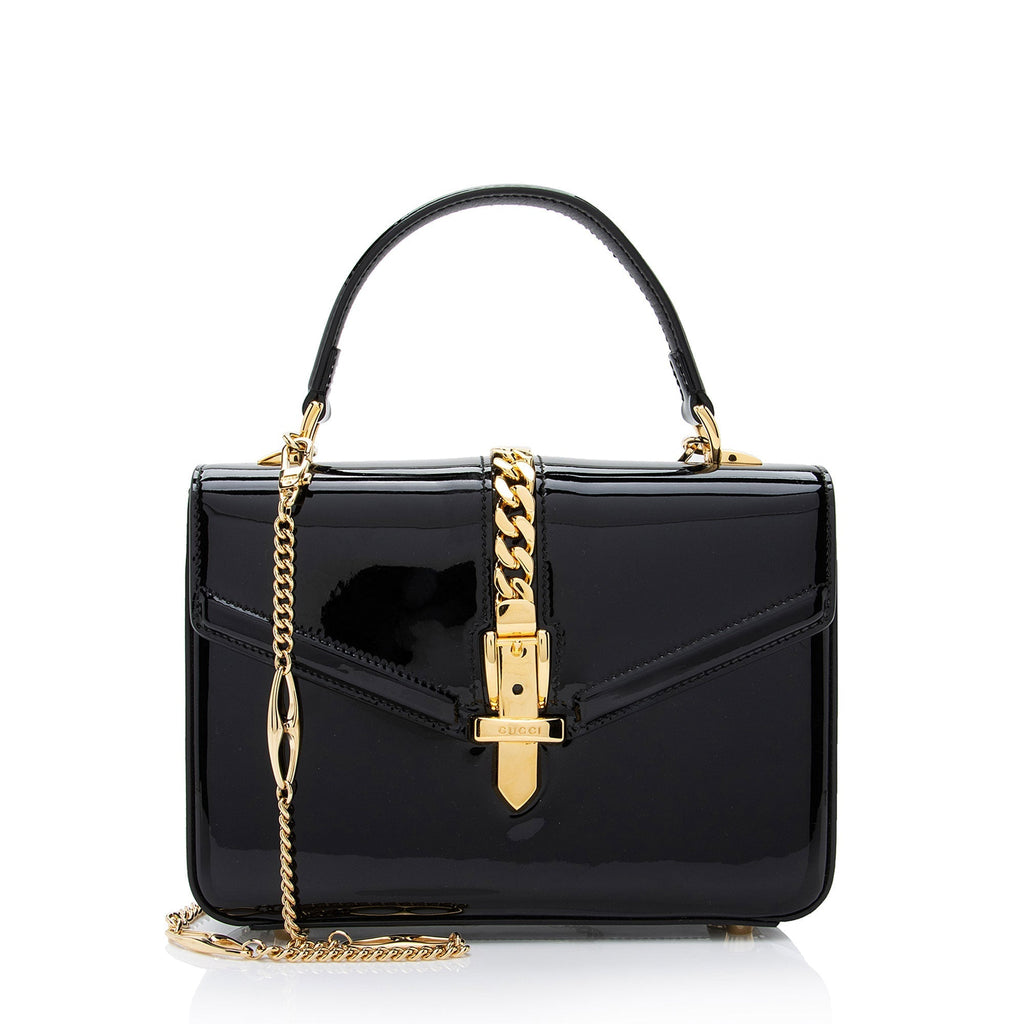Gucci Patent Leather Sylvie 1969 Top Handle Mini Satchel (SHF-LRHVS4)