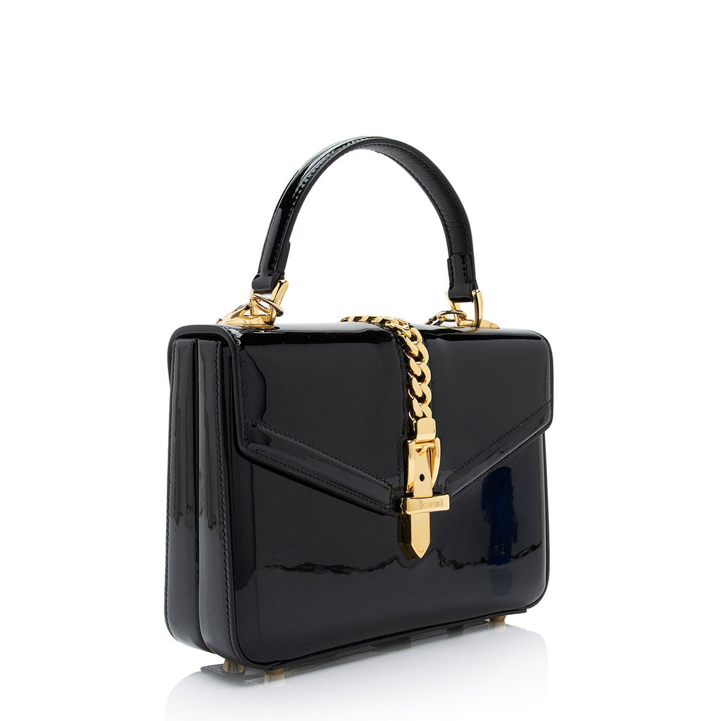 Gucci Patent Leather Sylvie 1969 Top Handle Mini Satchel (SHF-LRHVS4)