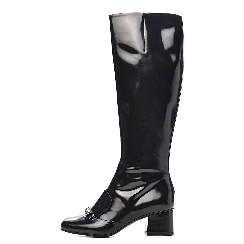 GUCCI PATENT LILIAN HORSEBIT KNEE HIGH BOOTS