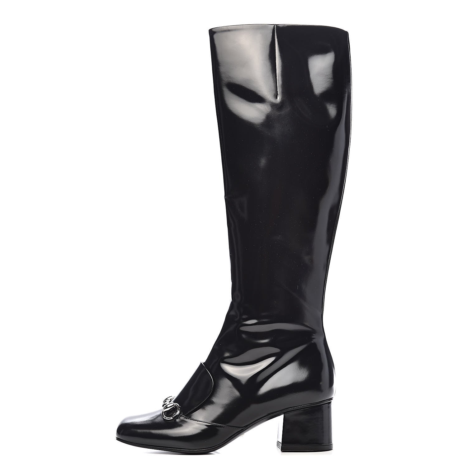 GUCCI PATENT LILIAN HORSEBIT KNEE HIGH BOOTS