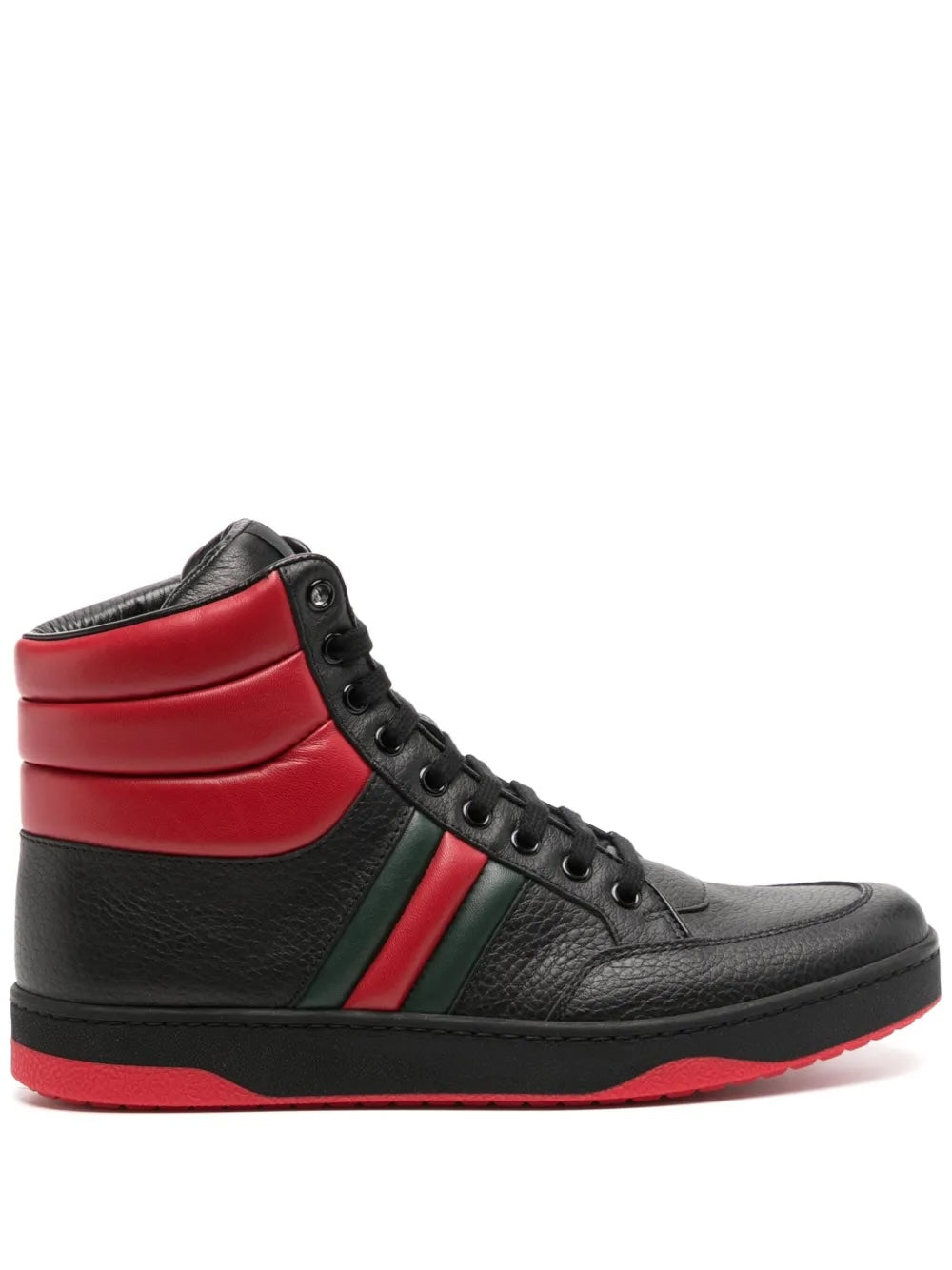GUCCI RONNIE WEB HIGH-TOP CALFSKIN LEATHER SNEAKERS